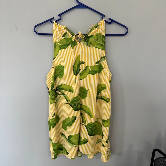 Market & Spruce Yellow & Greenery Printed High Neck Sleeveless Top Size Medium - Picture 2 of 7